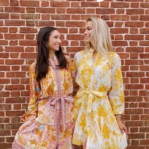 ANTONIO MELANI Yellow and Pink Floral Long Sleeve Dress